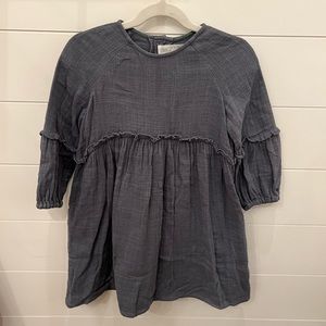 Toddler Girl Zara Spring Gauze Dusty Blue Dress Size 3-4 EUC!